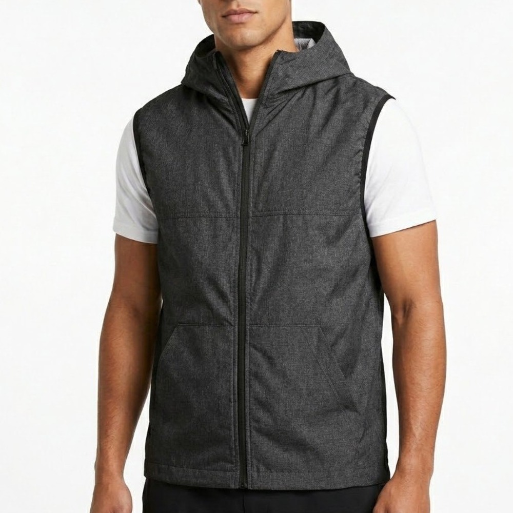 Joe Fresh Active Hooded Vest Mens Large Gray‎ Full Zip Windbreaker Lightweight